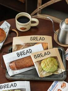 透明窗口牛皮纸面包袋，一次性简约设计烘焙袋，适用于包装酸面包、贝果、松饼和其他烘焙食品 - 彩色 - 查看 1