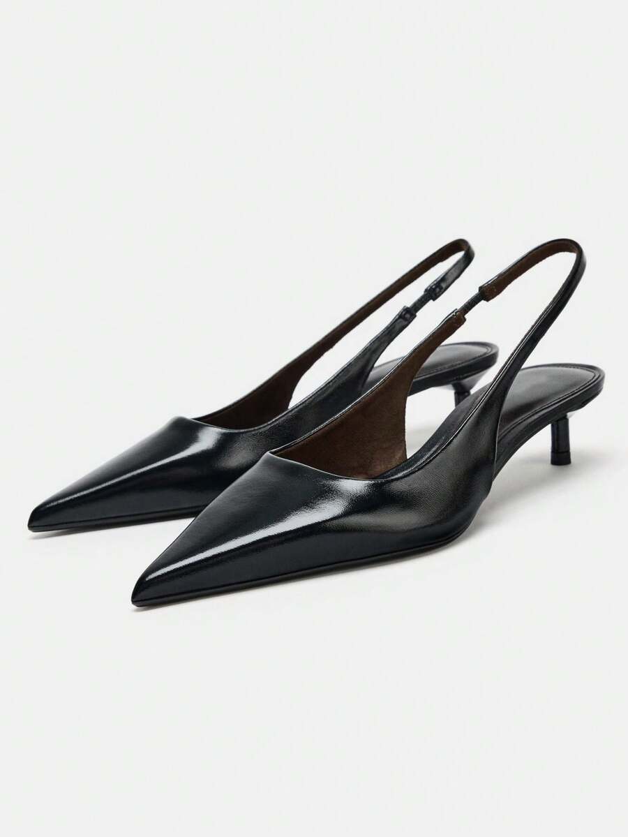 2026 Spring/Summer New Arrival Women's Gray-Brown Pointed Toe Mule Heels - Black - View 1