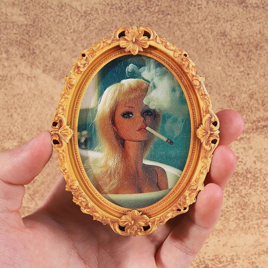 1pc Creative Vintage Style Oval Mini Photo Frame Fridge Magnet, Funny Home Decor, Holiday Gift