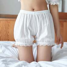 Women Pumpkin Pants Girl Shorts Safety Pants Cotton Knickers Panties Summer Kawaii White Vintage Victorian Bloomers - White - 查看 2