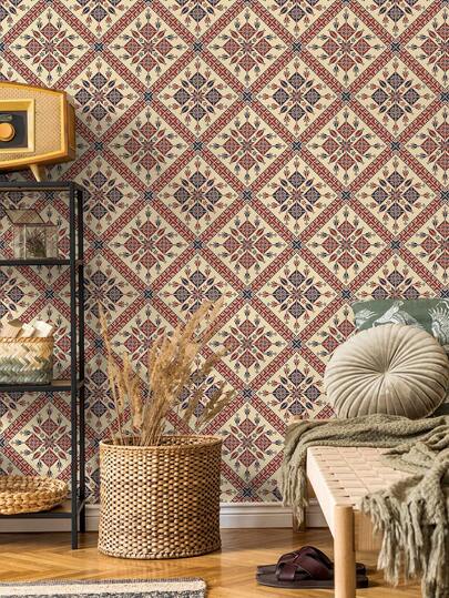 1 cuộn giấy dán tường họa tiết hình học cổ điển Đông Âu phong cách Bohemian, khổ 1m/3m/5m, có thể tháo rời và tự dính, giấy dán tường vinyl dùng để tự trang trí nhà cửa, làm phông nền phòng ngủ, nhà bếp, phòng khách, phòng tắm, tủ, làm mới đồ nội thất.