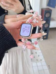 适用于 的夏季蜜桃粉色宝石珍珠蝴蝶手镯式表带，适用于 Ultra/SE 2/SE 1/Series 11/10/9/8/7/6/5/4/3/2/1，尺寸为 38/40/41/42/44/45/46/49 毫米 - 粉色 - 查看 9