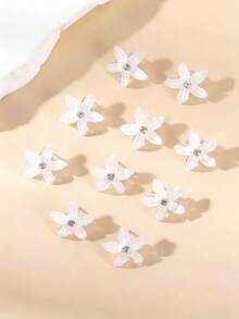 10pcs Girls' Sweet Minimalist Faux Flower Hair Clips, Versatile Daily Wear - White - View 1