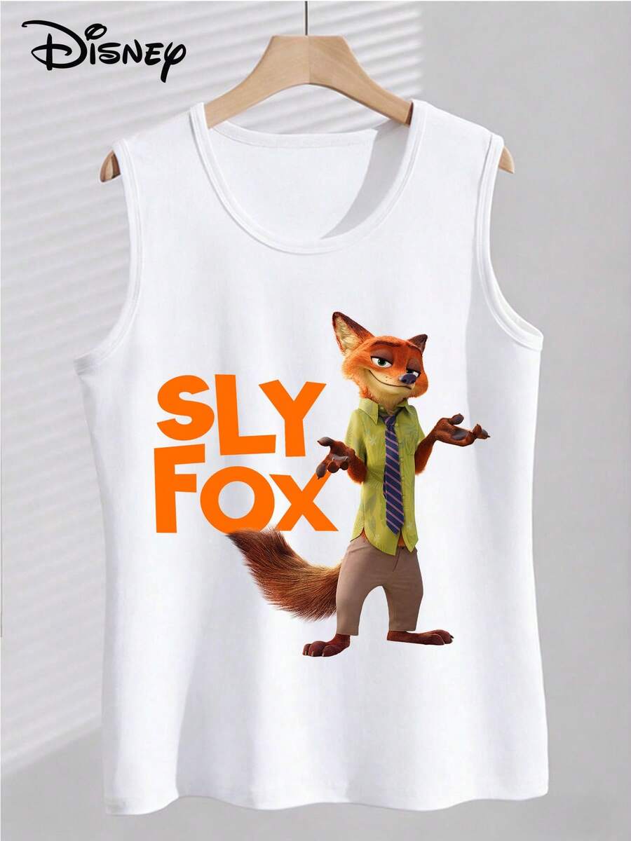 Disney Áo tank top nam cổ tròn in họa tiết, chất liệu hơi co giãn, không xuyên thấu, dễ giặt ủi, phù hợp mặc hàng ngày, phong cách thành thị | Phong cách thường ngày - trắng - Xem 1
