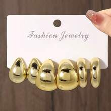6pcs-18pcs Fashion Metal Teardrop, Twist, C-Shape, Asymmetrical Earrings Set, Suitable For Women's Daily, Festival, Party Wear, Lightweight CCB Material, Women's Fashion Earring Set - Multicolor - View 6