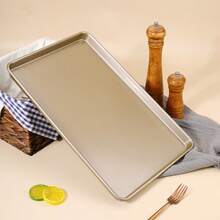 1个不粘加厚重型碳钢烤盘，金色长方形烤盘，适用于节日和日常烘焙，可作饼干烤盘、蛋糕烤盘、多功能烹饪板、冷却架，厨房炊具套装，可用洗碗机清洗，香槟金色 - A - 查看 6