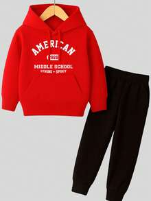 Children's Printed Sweatshirt Set, Blouse And Flannel Trousers - Red - View 1