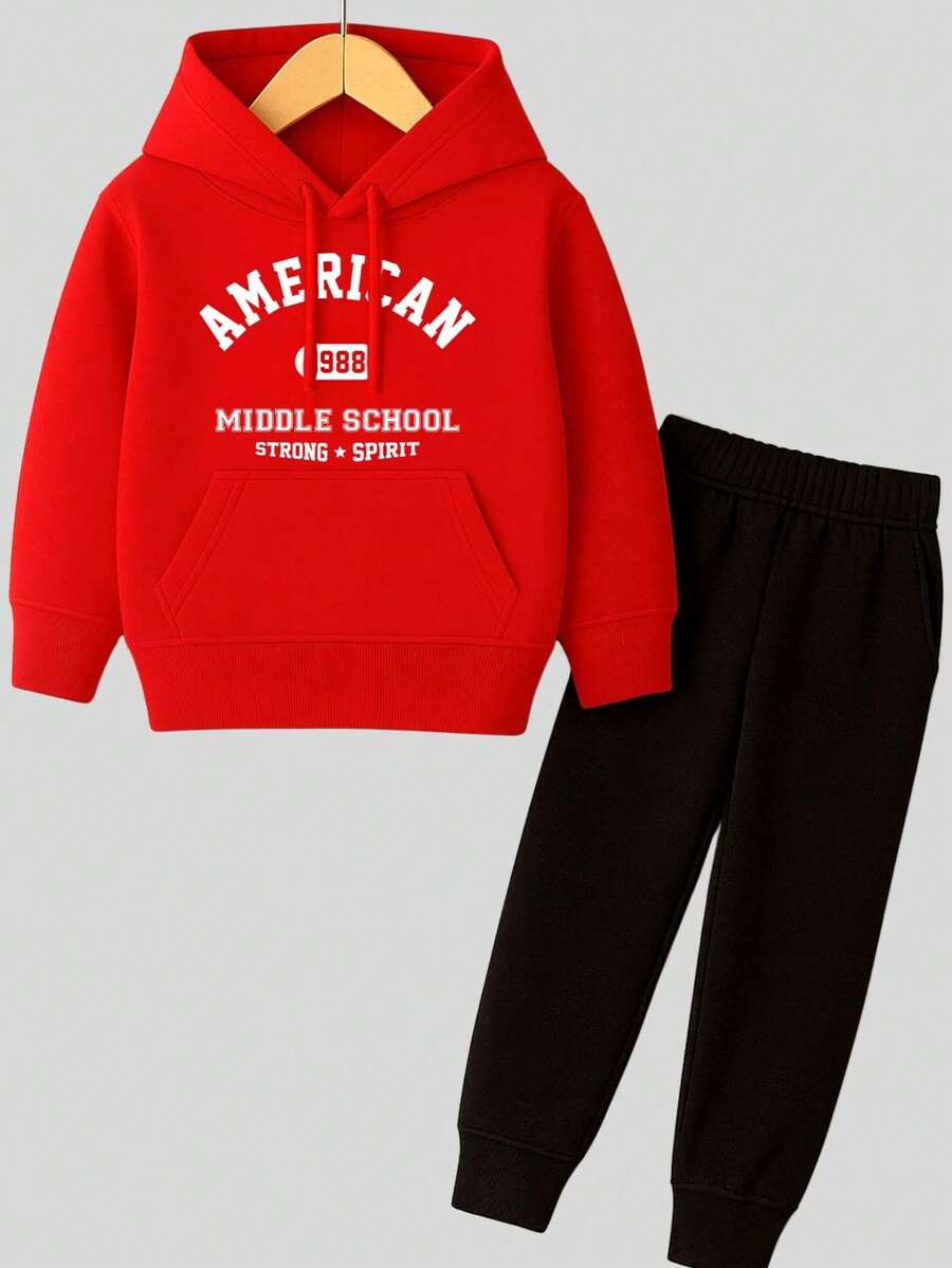 Children's Printed Sweatshirt Set, Blouse And Flannel Trousers - Red - View 1