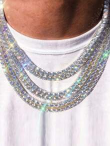 1pc Cubic Rhinestone Punk Gothic Necklace Bracelet, Unisex Hip Hop Formal Wear Fashionable Accessory, Suitable For Daily Wear - Silver - View 3