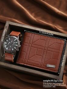 2pcs Men's Fashion Lightweight Wallet + Watch Set, Surprise Gift For Father's Day, Birthday, Anniversary - Brown - View 2