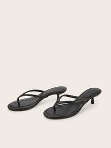 Minimalist Fashion Peep Toe Slip-On Sandals, Kitten Heel Backless High Heels - Black - View 2