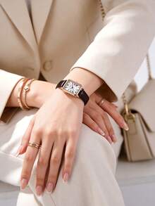 1件装奢华优雅女士石英表，方形表盘搭配经典罗马数字，高品质合金表壳，简约时尚风格，适合休闲、办公、派对等各种场合。 - 白色 - 查看 4