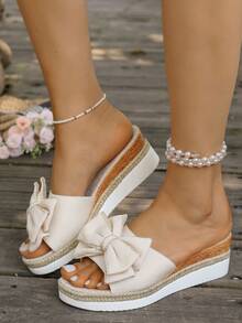 Women's Summer Casual Woven Bohemian Style Shoes, Versatile Mesh Skirt, Comfortable Thick Sole Flat Platform Sandals For Women - White - View 3