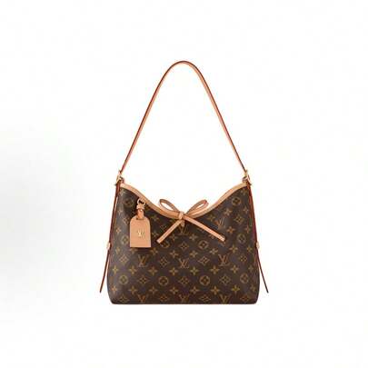  Bolso de compras clásico con estampado de monogramas de LOUIS VUITTON Carryall PM, lona revestida con ribete de piel, bolso tote/bolso de mano/bolso de hombro, tamaño pequeño, para mujer, marrón