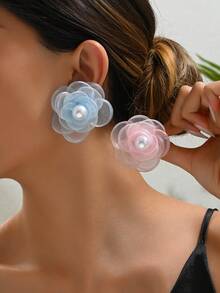 1对女士时尚简约清新风格山茶花耳环，适合日常佩戴和聚会场合 - 彩色 - 查看 2