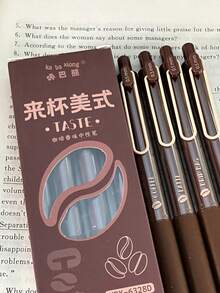4pcs High-Quality Retractable Exam Marking Pens For Students, Smooth Writing, Quick-Drying, Coffee Scented Ballpoint Pens - Americano Coffee Ballpoint Pen - View 3