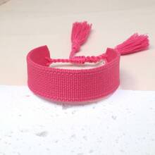 1pc Handmade Vintage Minimalist Boho Style Woven Bracelet, Suitable As Gift For Family, Friends, Students, Festivals, Parties, Traveling - Hot Pink - View 2