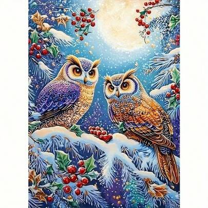 1件装[30*40厘米/11.8*15.7英寸]5D亚克力钻石画套装，猫头鹰图案，适合成人初学者DIY马赛克钻石画，全钻手工DIY钻石画，适合客厅、卧室、办公室墙面装饰画，惊喜艺术家居装饰礼物，送给家人和朋友，无框