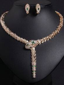 1条项链，1对耳环，尼日利亚女性迪拜黄金蛇形首饰套装，包含新娘项链、耳环、服饰和配饰，是婚礼礼服的理想礼物 - 蛇款 - 查看 17