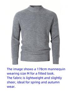 男士轻薄毛衣，时尚薄款针织套头衫，休闲美式风格，适合初秋/冬季穿着 - 深灰色 - 查看 2