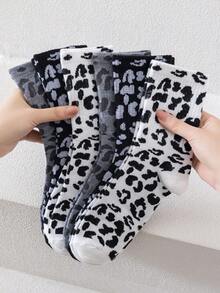 1/3/6 Pairs Spring/Summer Random Leopard Print Breathable Socks, Suitable For Campus, University, School Party, Casual Daily Wear, Soft & Comfortable Mid-Calf Socks For Men & Women - Multicolor - View 4