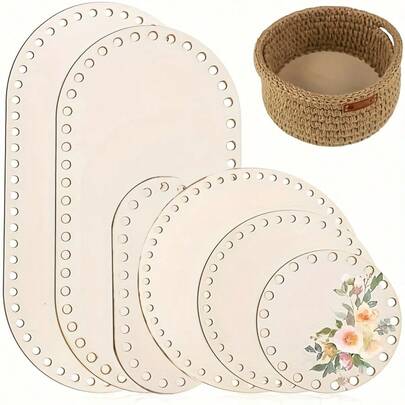 6pcs/Set Wooden Basket Bottoms, 6 Sizes Rectangular Natural Wooden Bases, Crochet Basket Shaping Molds, For DIY Knitting, Crochet Yarn Storage Baskets, Crochet Knitting Supplies, DIY Home Decor