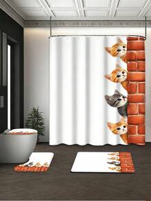 Bộ rèm tắm hình mèo con dễ thương (1/4 món), chống thấm nước và bền, phụ kiện trang trí phòng tắm, bao gồm nắp bồn cầu, thảm tắm và thảm trải sàn, làm từ vải polyester - có thể giặt - thích hợp cho trang trí ngày lễ, trang trí nhà cửa/phòng ngủ/nhà ở/phong cách miền Tây/mùa xuân, trang trí nhà cho người yêu thú cưng, bộ trang trí phòng tắm tươi mới. - con mèo - Xem 2
