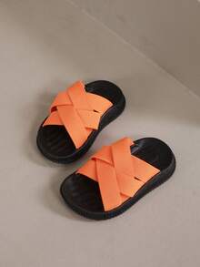 Sandalias planas cómodas con suela blanda y banda elástica para niños - Naranja - Ver 2