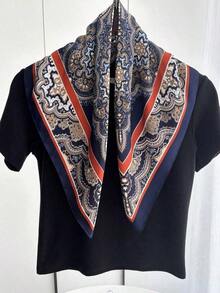 1 pieza Pañuelo de seda sintética con estampado de paisley, bufanda versátil para el cuello de hombre, diadema, decoración - Rojo marino - Ver 3