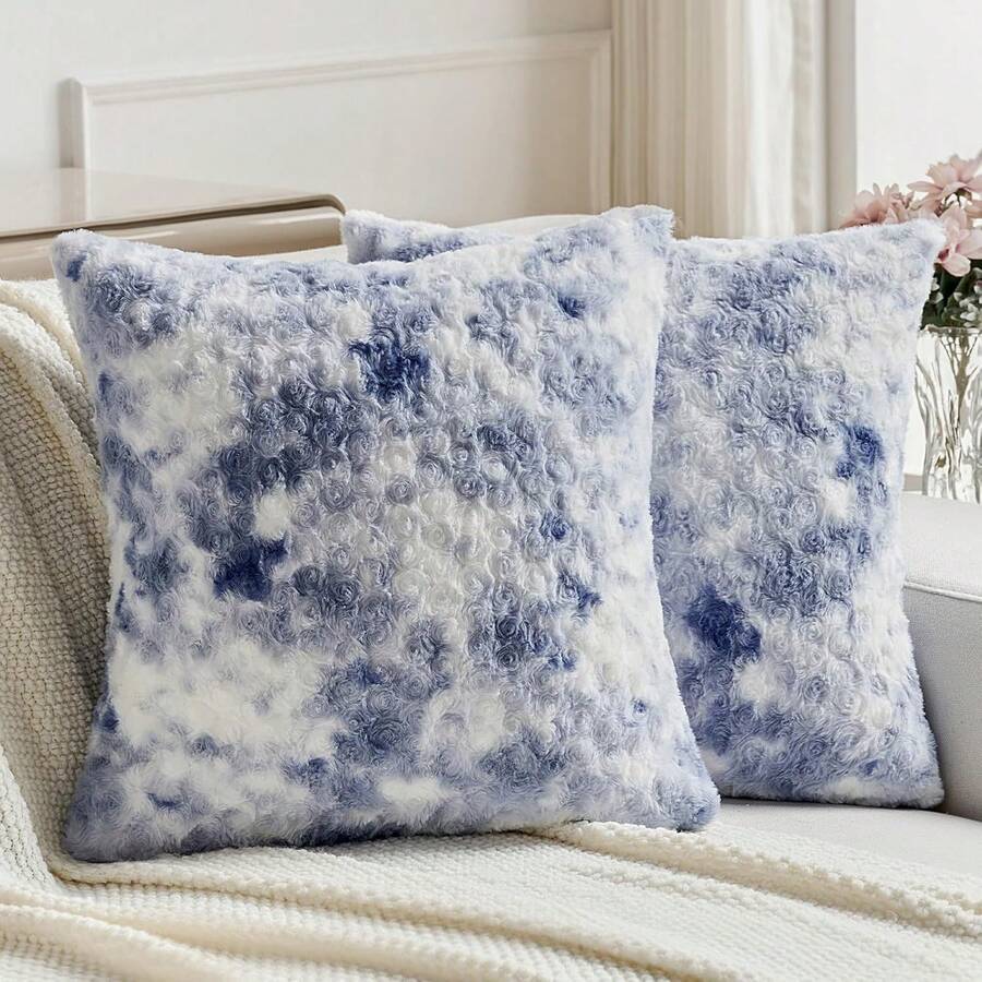 A Plush Cushion Cover Without Padding, Rose Velvet Throw Pillow Cover, Suitable For Living Room And Home Use - Blue - View 1