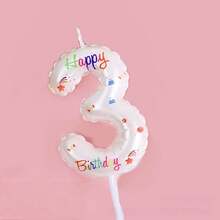 1件白色蕾丝，彩色手绘生日快乐数字0-9，生日周年纪念庆祝派对蛋糕装饰蜡烛，适用于节日庆典、烘焙装饰、成人礼物、生日周年纪念日和其他节日活动 - 白色印花蕾絲 - 查看 9