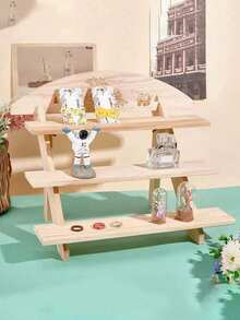 1pc Wooden Stepped Jewelry Display Stand, Creative Earring Ring Necklace Organizer, Multi-Layer Jewelry Holder, Tabletop Display Rack For Live Streaming, Craft Collection - Beige - View 10
