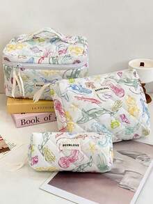 Marine Life Printed Portable Cosmetic Bag - Multicolor - View 2