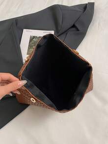 Solid Color PU Leather Lightweight Large Capacity Flap Magnetic Closure Small Square Bag, Multi-Functional Party Evening Bag, Suitable For Women - Brown - View 8