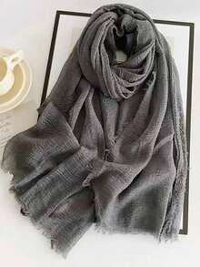 Women's Solid Color Linen Scarf, Retro Solid Color Medium-Long Scarf, Can Be Used As Decorative Long Shawl - Multicolor - View 3