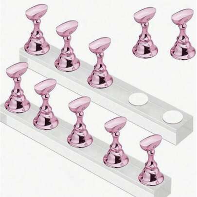 6pcs Rose Gold Nail Art Practice Stand, Nail Tip Display Holder, Adjustable Manicure Training Tool For Salon & Home Use