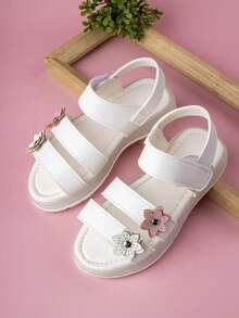 Sandalias con para niñas con decoración floral, lindas y cómodas, nuevas llegadas de verano, zapatos de playa de caliente, adecuados para uso diario, playa, fiesta y atuendos de vacaciones de niños pequeños - Blanco - Ver 15
