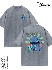 Disney-Licensed Men's Cotton T-Shirt For The 2026 Family Holiday. Featuring A Stitch Motif, Washed Crew Neck, Soft And Comfortable Feel, Easy Care And Suitable For Various Occasions Such As Holidays, Everyday Life And Commuting – Full Of Festive Spirit. - 灰色 - 查看 1