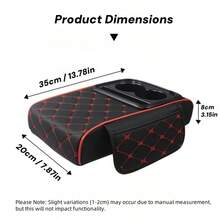 1 件装优质菱形缝线 PU 皮革汽车扶手垫，带杯架的中控台保护垫，时尚菱形缝线设计，双储物袋，通用尺寸，提升舒适度并保护内饰，汽车内饰升级，理想礼品 - A - 查看 8