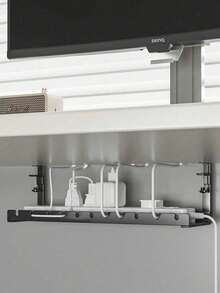 A Metal Mesh Cable Management Tray Under The Table With No Drilling Required, Featuring Clamp-Mounted Cable Management. The Cable Tray Includes A Desk Cable Organizer And A Cable Organizer Under The Table. The Cable Management System Is Adjustable. Suitable For Home Office Standing Desks. - Multicolor - View 3