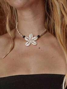 1pc Handmade Boho Floral Wooden Beads Necklace For Women, Suitable For Beach Vacation Wear - 彩色 - 查看 7