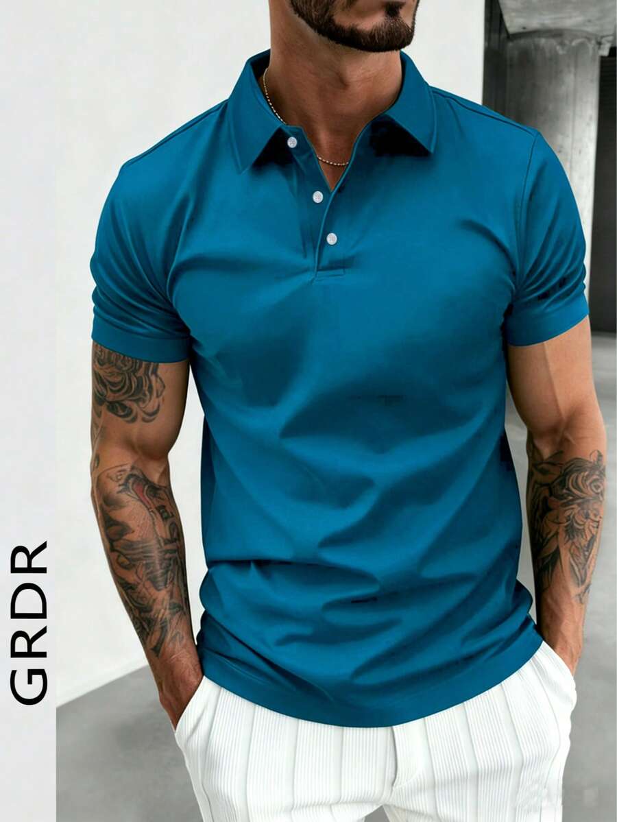 GRDR 男士时尚短袖休闲通勤 Polo 衫 - 青碧色 - 查看 1