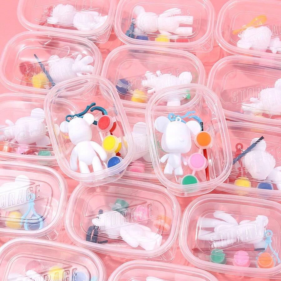 1set/Random Fluid Bear Keychain, DIY Graffiti Painting Material Kit, Pigment + Spoon + Bear + Brush Packed In Bag/Box, Creative Handmade Bear Toy, Painting Set Back To School,Mother's Day,Mom's Gift,Back To School,School Supplies - Randomly Painted Bear - View 1