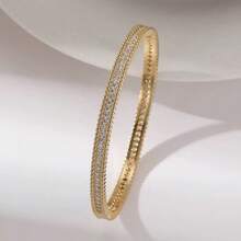1pc Fashionable & Elegant Zirconia Studded Narrow Bangle Bracelet, Suitable For Daily Wear, Parties & Banquets - Bracelet - View 2