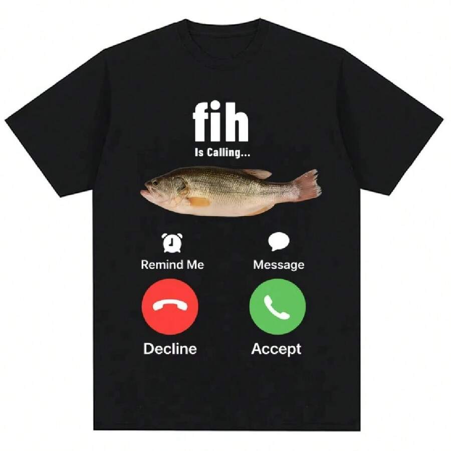 Fashion Fih Is Calling Meme T-Shirt Humor Funny Men Women High Quality T Shirts Summer Casual Short Sleeve Streetwear - 黑色 - 查看 1