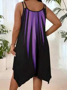 Plus Size Women's Purple Striped Mid-Length Sleeveless Asymmetric Hem Knit Dress Vacation Summer Elegant - Purple - View 2