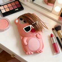 Funny Phone Case,Ugly Phone Case Cute Cartoon Bangs Soft Silicone Shockproof Protective Phone Case, Compatible With IPhone 15 Pro Max/14/13/12/11, Pink - White Sun-glasses - View 2