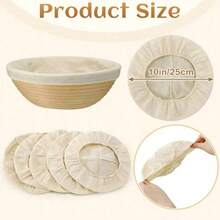 1 Set Bread Proofing Basket, 10-Inch Round Proofing Bowl With Linen Liner, Ideal For Professional And Home Yeast Bread Baking - Beige - View 2