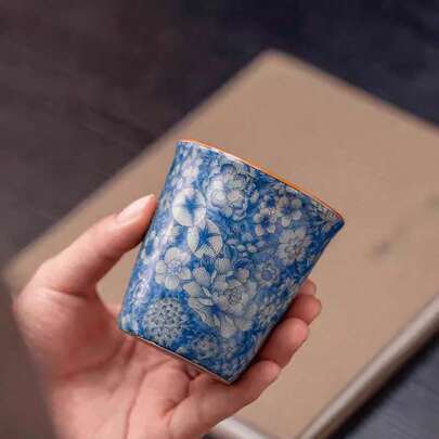 1 pieza Taza de té de cerámica del horno Ru, taza de bebida para sostener con la mano, juego de té de taza individual