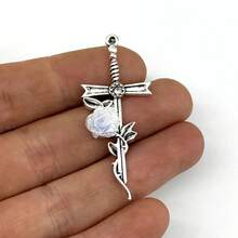 1件十字架钉玫瑰吊坠耳环项链配饰，节日礼物 - 銀色十字架 - 查看 9